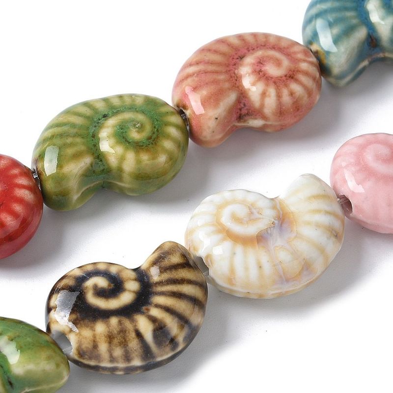 Handmade Porcelain Conch Shell Beads, Mixed Colours, 20x17x8mm