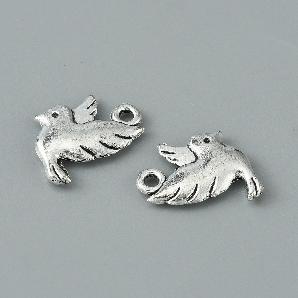 Antique Silver Bird Charm, 15x12mm