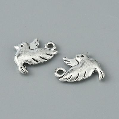 Antique Silver Bird Charm, 15x12mm