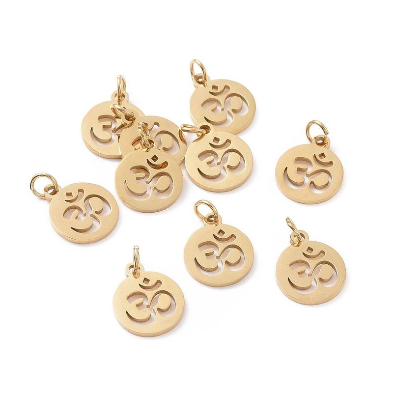 Stainless Steel Gold Ohm Charm/Pendant, 14x12mm