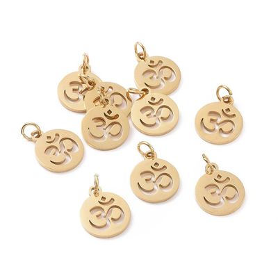 Stainless Steel Gold Ohm Charm/Pendant, 14x12mm