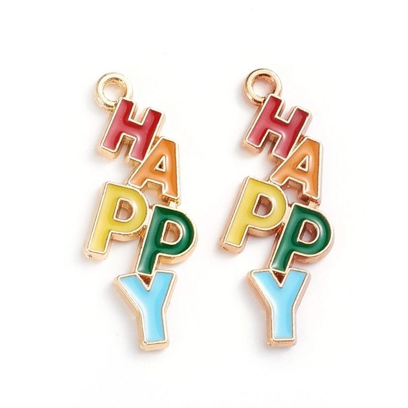 Enamel & Light Gold 'Happy' Charm, 29x11mm