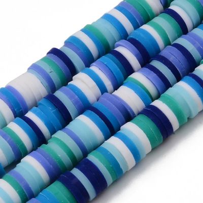 Polymer Clay Heishi Bead Strand, Shades of Blue & White, 6mm