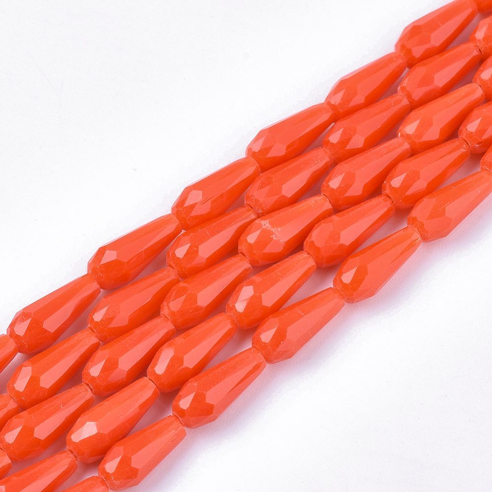 Faceted Opaque Glass Teardrop Beads in Orange, 9x4mm