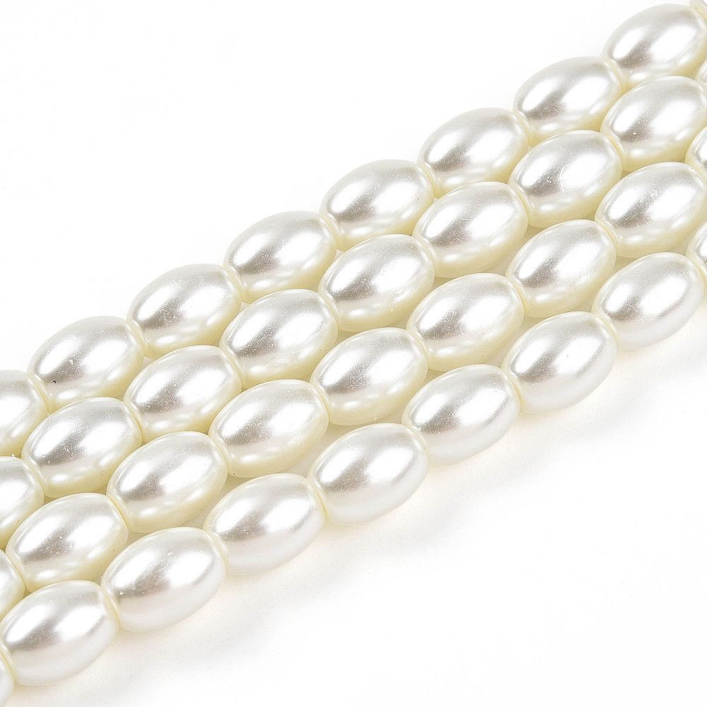 Glass Pearl Rice Beads in Ivory, 8x6mm, 1 Strand