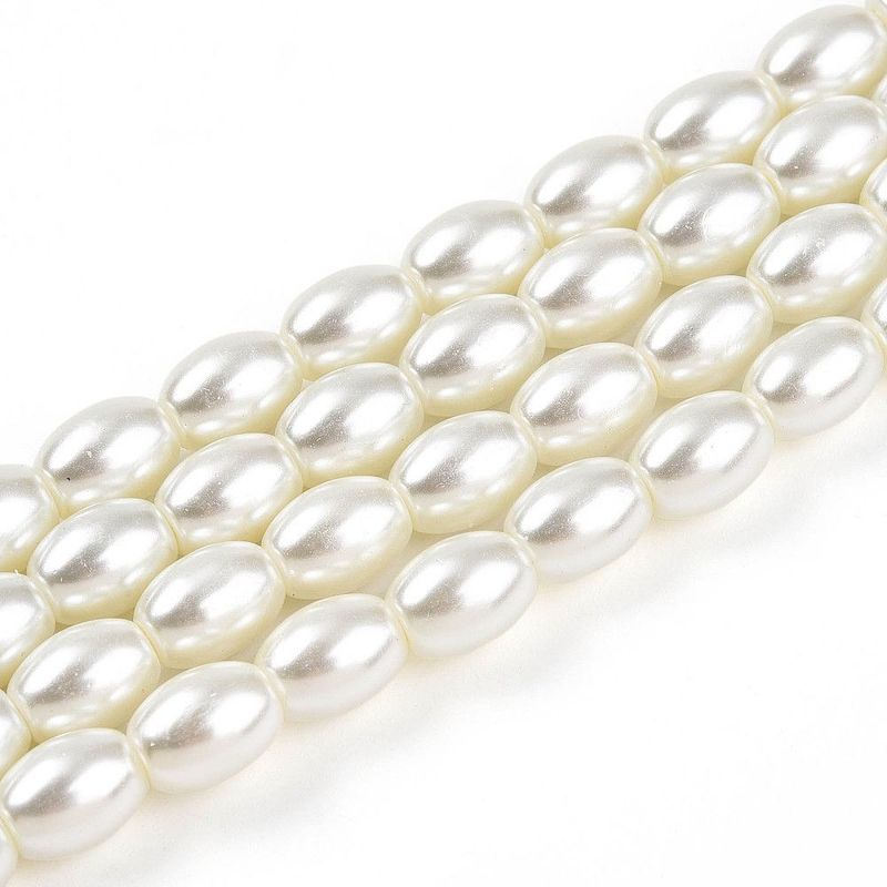 Glass Pearl Rice Beads in Ivory, 8x6mm, 1 Strand