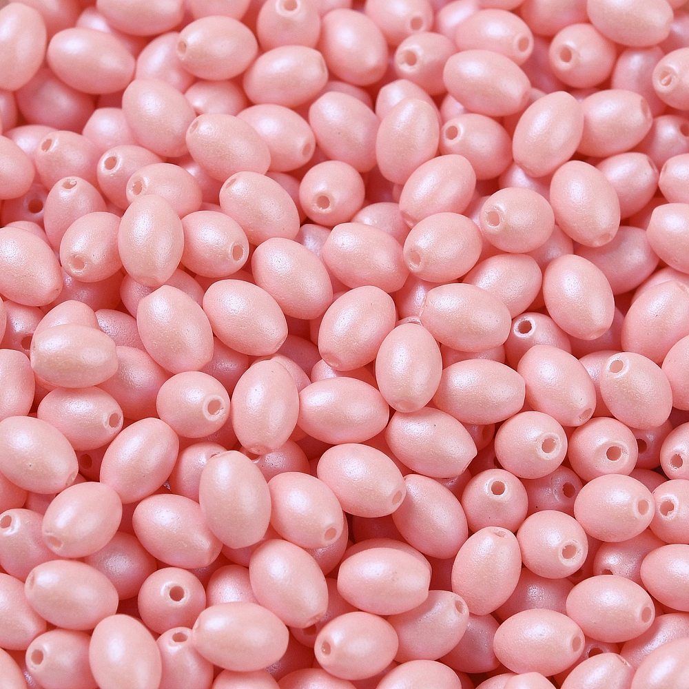 100 x Pearlised Oval Glass Beads, 5x3.5mm, Pastel Pink