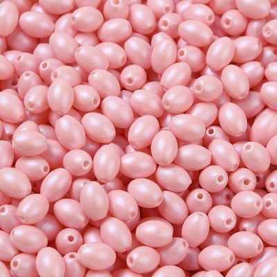 100 x Pearlised Oval Glass Beads, 5x3.5mm, Pastel Pink