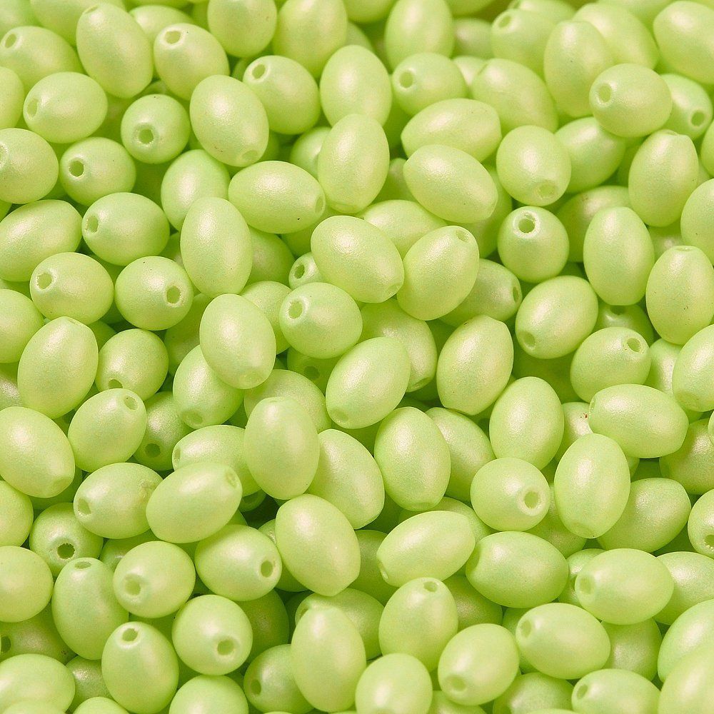 100 x Pearlised Oval Glass Beads, 5x3.5mm, Pastel Lime