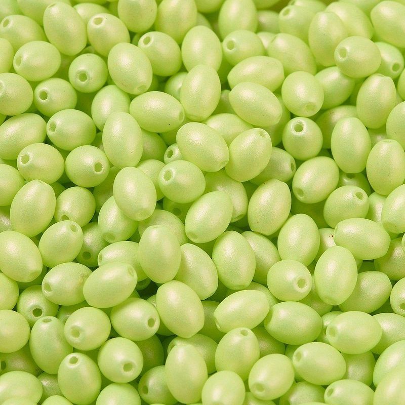 100 x Pearlised Oval Glass Beads, 5x3.5mm, Pastel Lime