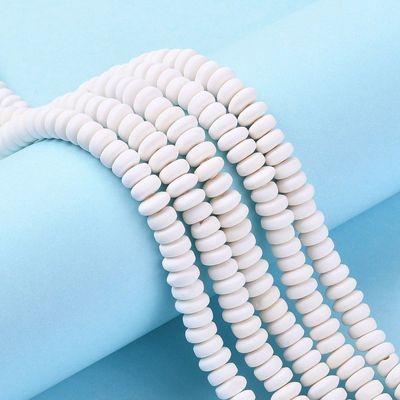 Polymer Clay Rondelle Beads, White, 6x3mm