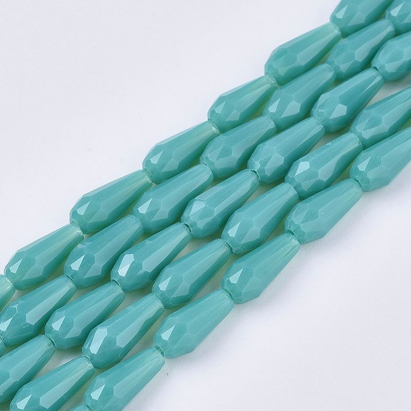 Faceted Opaque Glass Teardrop Beads in Turquoise, 9x4mm