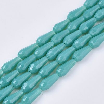 Faceted Opaque Glass Teardrop Beads in Turquoise, 9x4mm