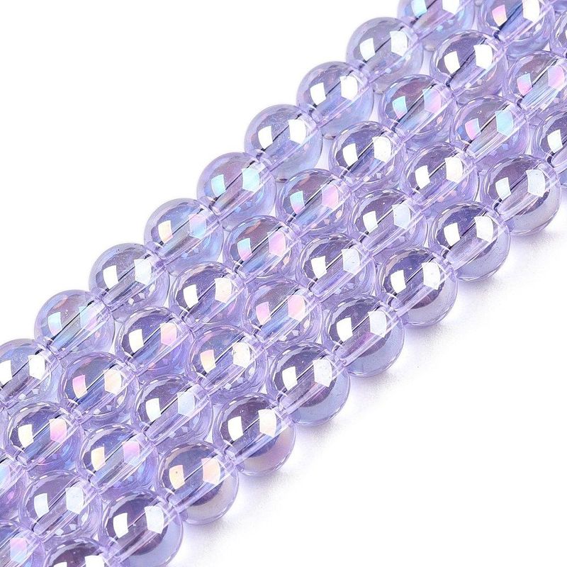 Electroplated Glass Beads in Lilac/Purple with AB Finish, 6mm, 1 Strand