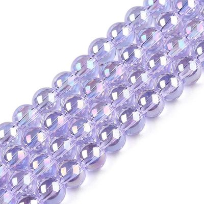 Electroplated Glass Beads in Lilac/Purple with AB Finish, 6mm, 1 Strand
