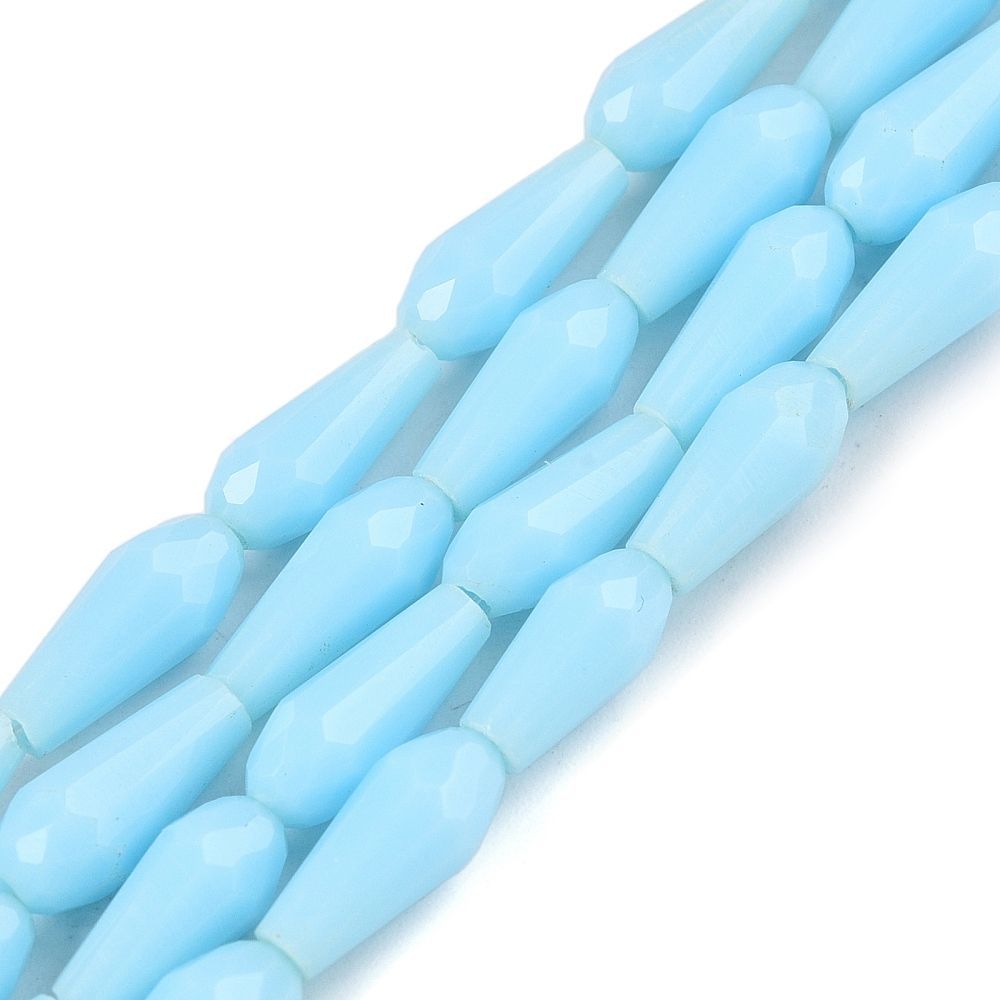 Faceted Opaque Glass Teardrop Beads in Light Blue, 9x4mm