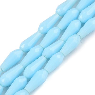 Faceted Opaque Glass Teardrop Beads in Light Blue, 9x4mm