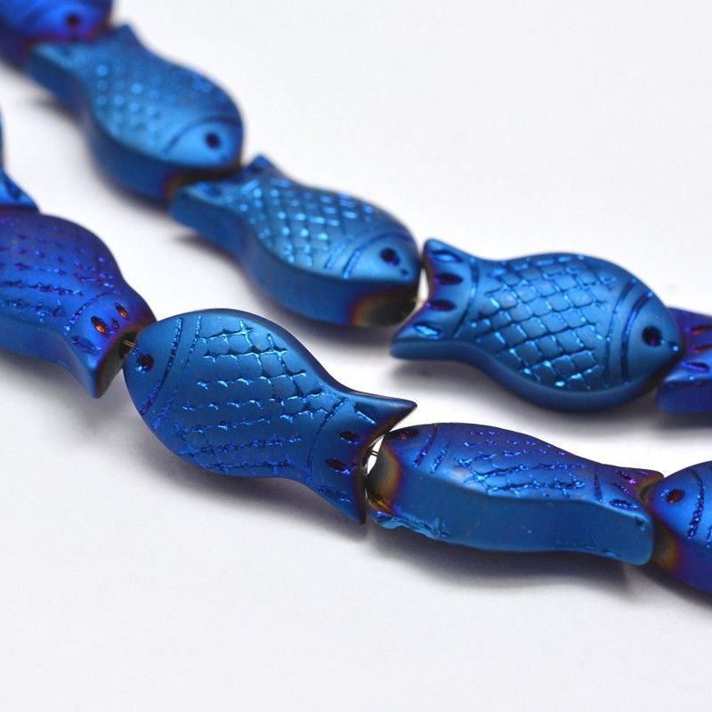 Electroplated Frosted Glass Fish Beads, 15x8x5mm, Midnight Blue