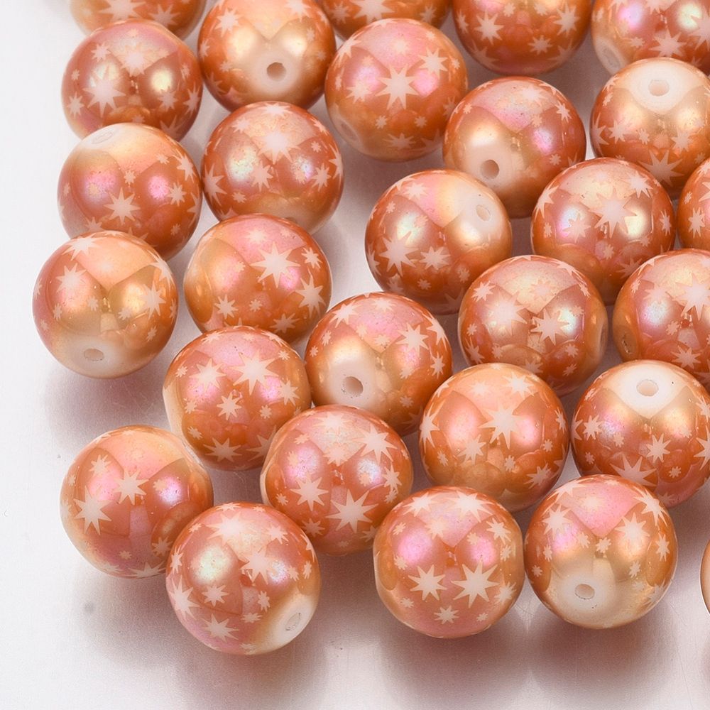 50 x 10mm Electroplated Glass Beads with Star Pattern