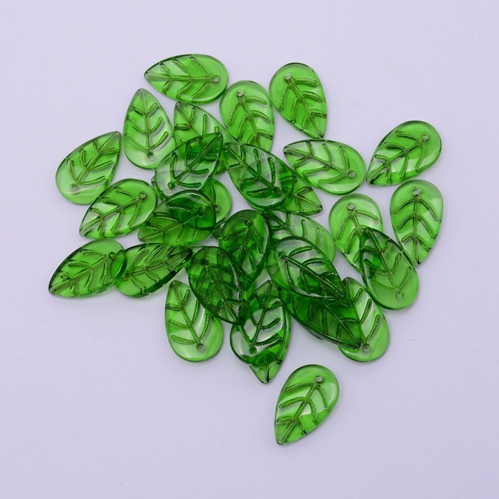 30 x Czech Glass Leaf Charms/Pendants, 18x11x3mm