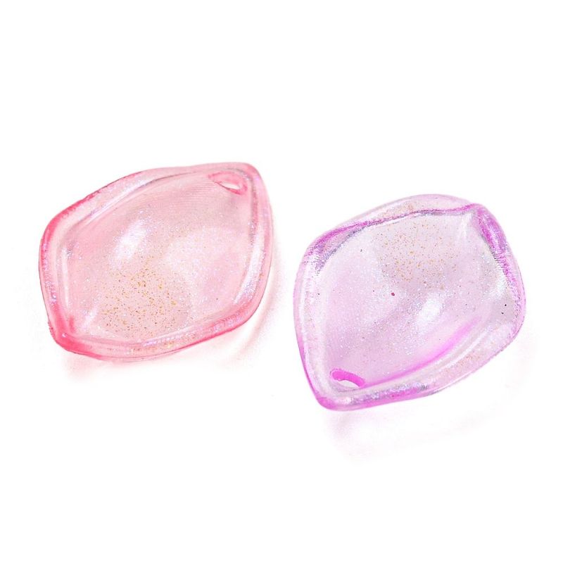 50 x Acrylic Glass Leaf Charms/Pendants, with Glow in the Dark Glitter!