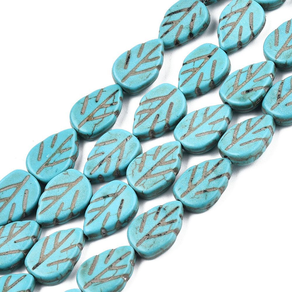 Howlite Leaf Beads in Turquoise, 13x9x3mm, 1 Strand
