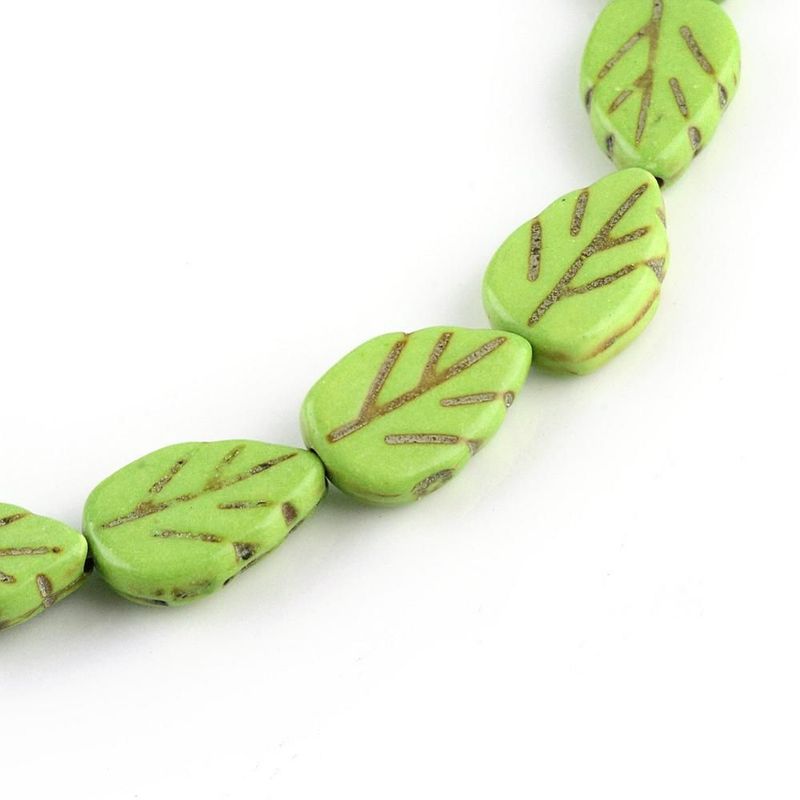 Howlite Leaf Beads in Lime, 13x9x3mm, 1 Strand