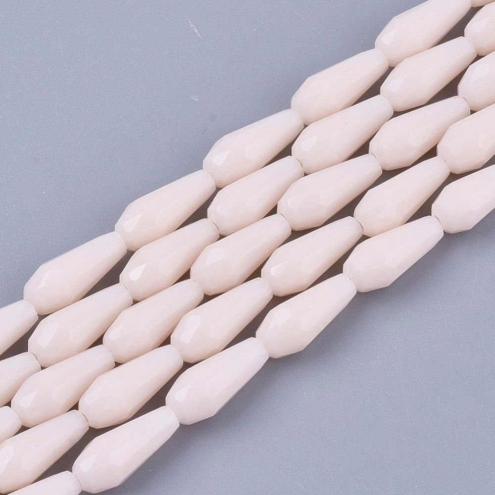 Faceted Opaque Glass Teardrop Beads in Peach/Pink, 9x4mm