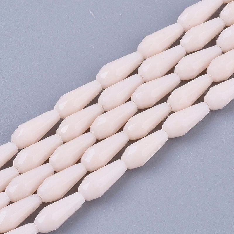 Faceted Opaque Glass Teardrop Beads in Peach/Pink, 9x4mm