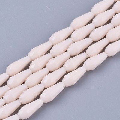Faceted Opaque Glass Teardrop Beads in Peach/Pink, 9x4mm