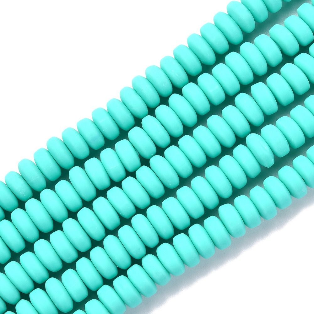 Polymer Clay Rondelle Beads, Sea Green, 6x3mm