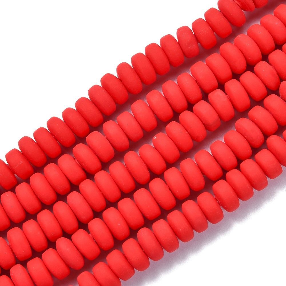 Polymer Clay Rondelle Beads, Red, 6x3mm