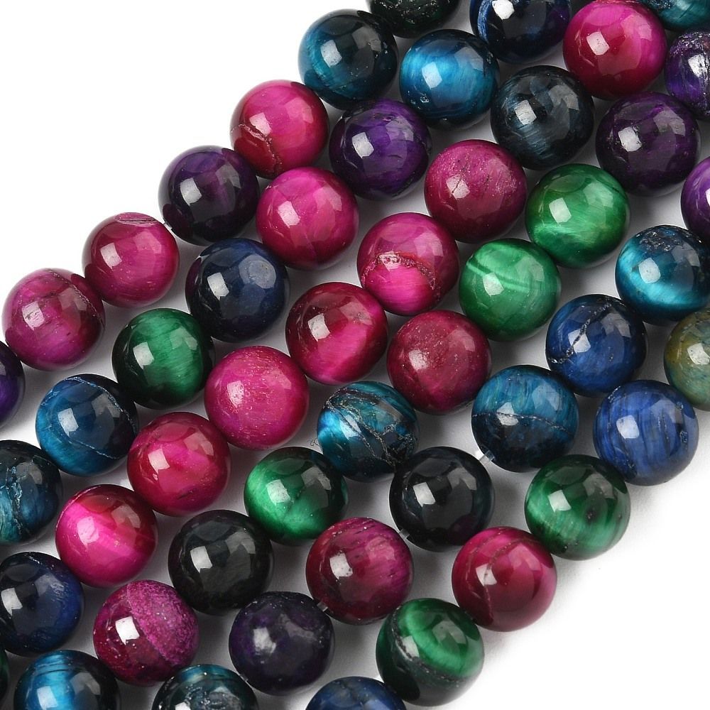 Natural Dyed Tiger Eye Beads, 8mm, 1 Strand