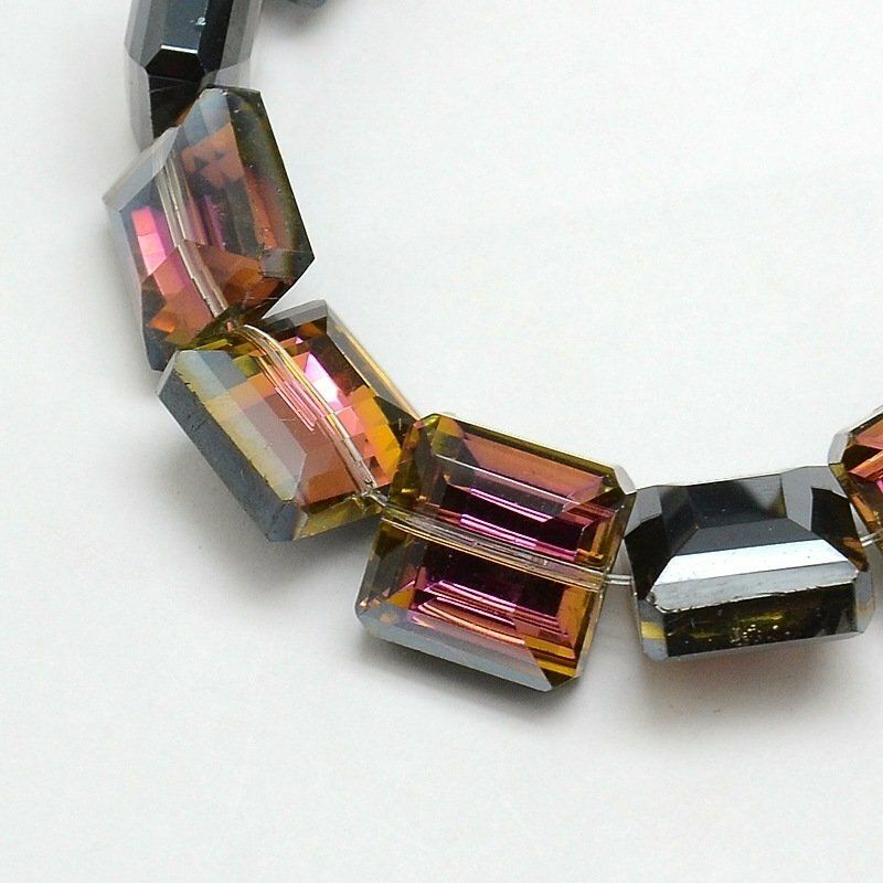 10 x Half Plated Faceted Glass Squares, Charcoal, 13x13mm