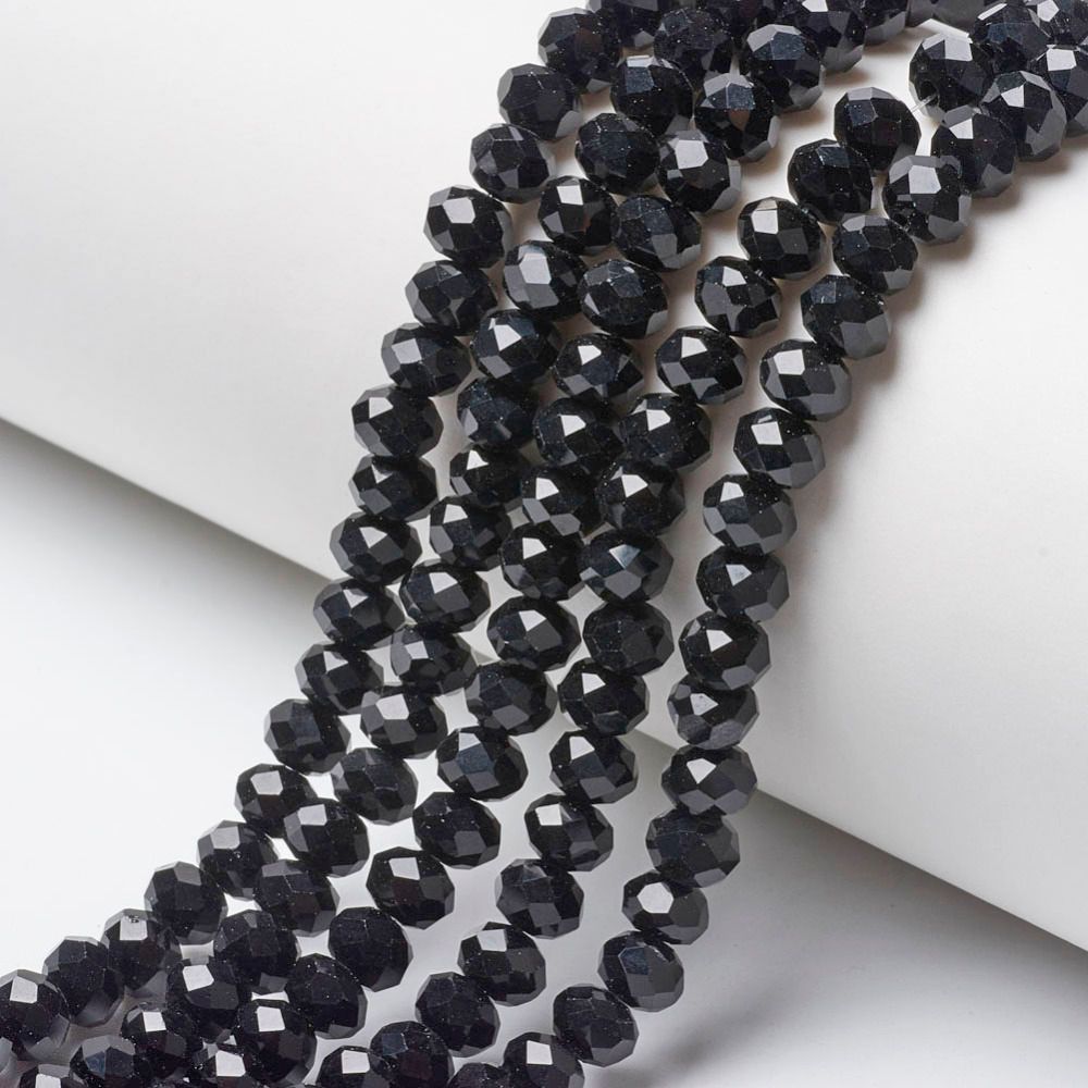 6x4mm Faceted Crystal Glass Rondelles in Black