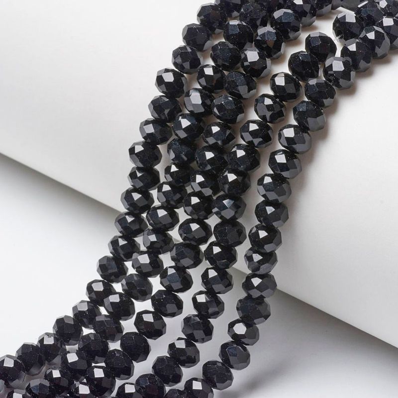 6x4mm Faceted Crystal Glass Rondelles in Black