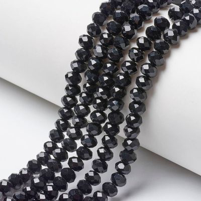 6x4mm Faceted Crystal Glass Rondelles in Black