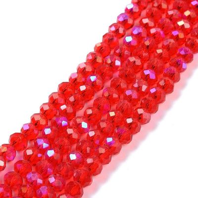 4x3mm Electroplated Crystal Glass Rondelles Rainbow Plated Red, 1 Strand