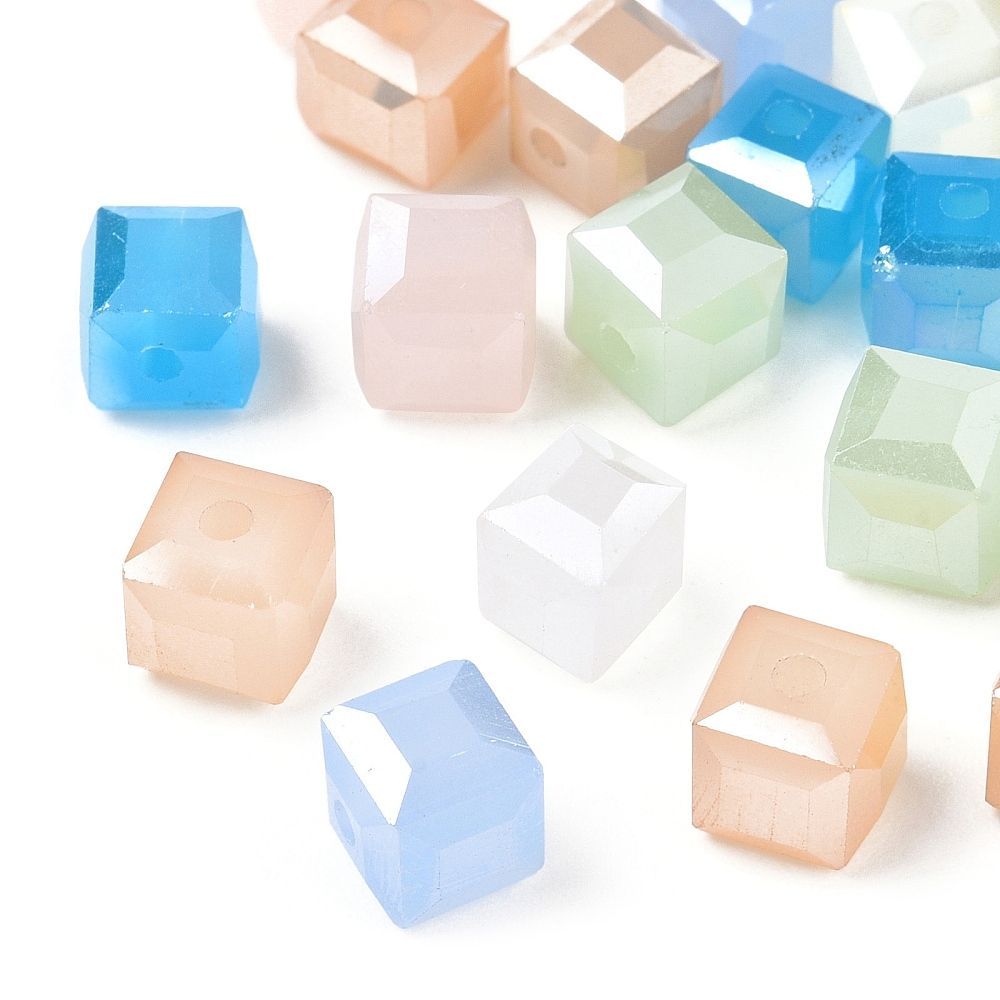 50 x 6x6mm Faceted Glass Cube Beads, Mixed Pastels