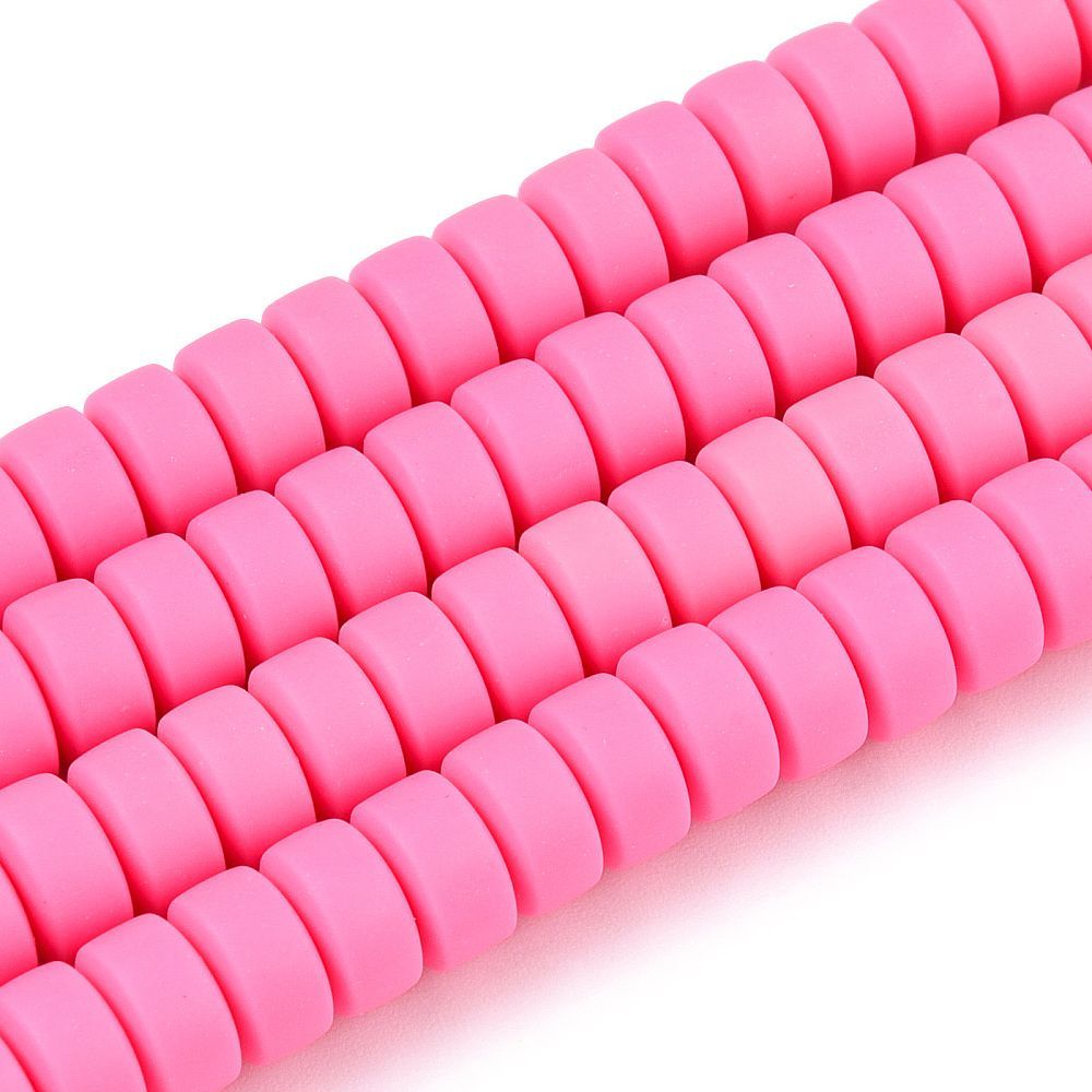 Polymer Clay Rondelle Beads, Neon Pink, 6x3mm
