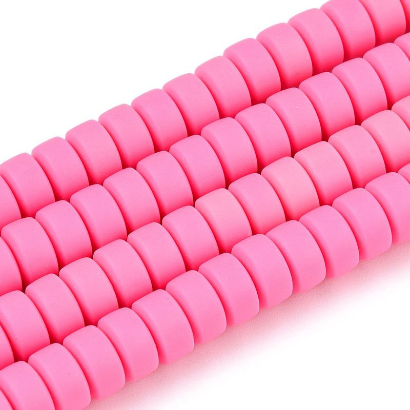 Polymer Clay Rondelle Beads, Neon Pink, 6x3mm