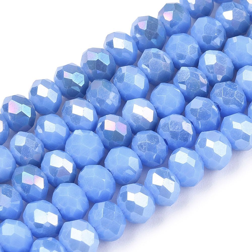 4x3mm Electroplated Opaque Glass Rondelles, Cornflower Blue, 1 Strand