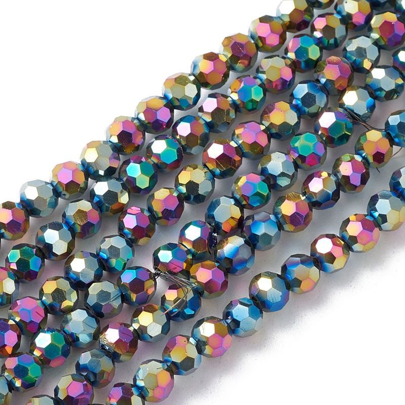 4x4mm Electroplated Glass Beads, Multi-Coloured Petrol, 1 Strand