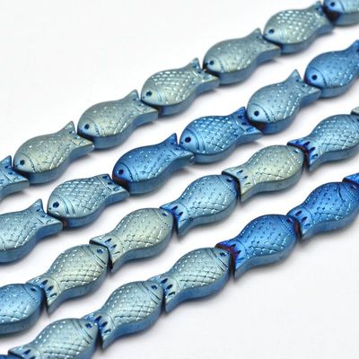 Electroplated Frosted Glass Fish Beads, 15x8x5mm, Sea Green