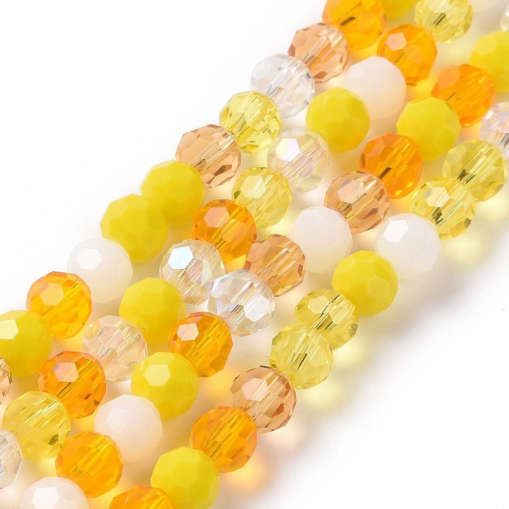 6mm Faceted Glass Beads in Mixed Yellow/Orange, 1 Strand