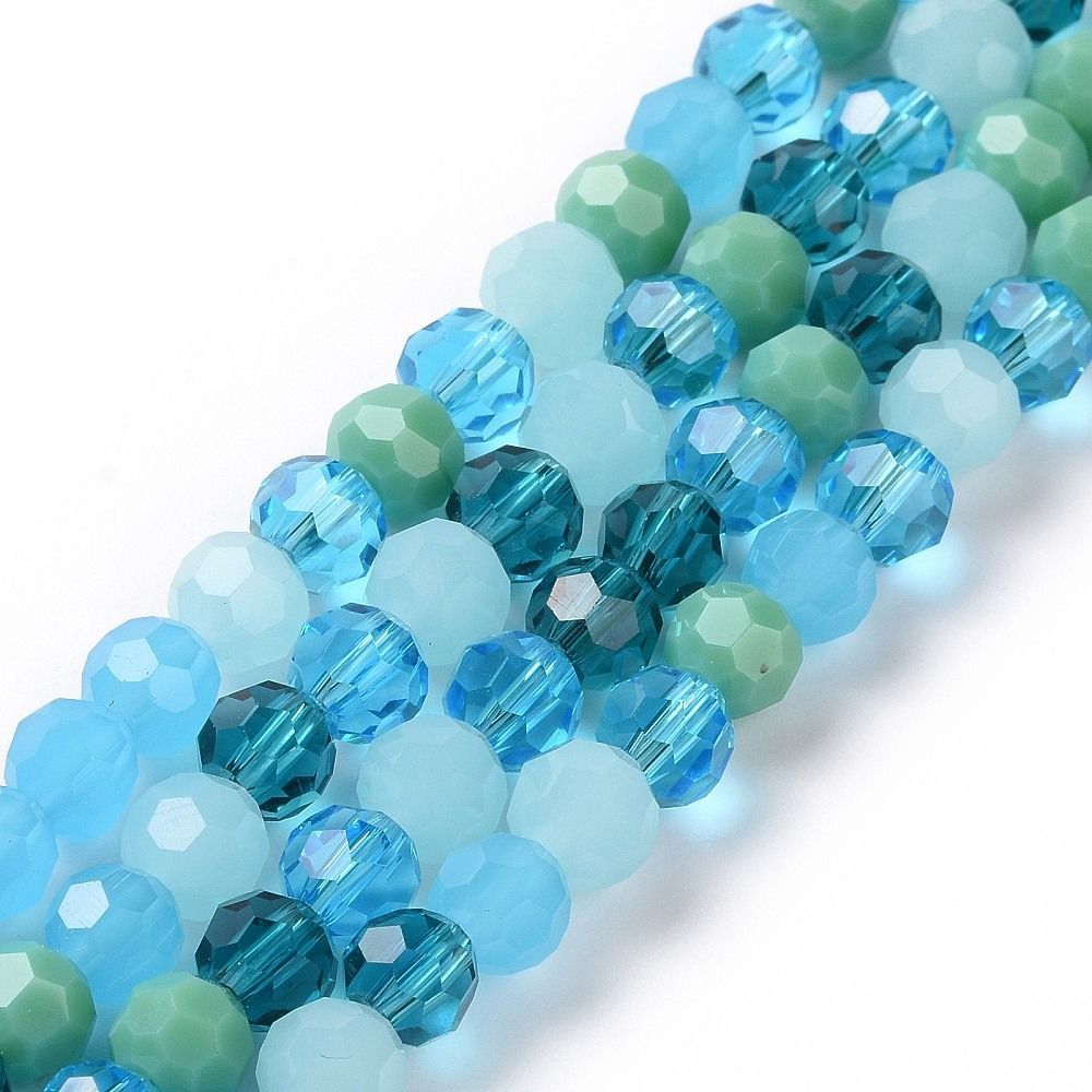 6mm Faceted Glass Beads in Mixed Blue/Green, 1 Strand