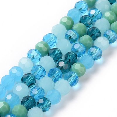 6mm Faceted Glass Beads in Mixed Blue/Green, 1 Strand