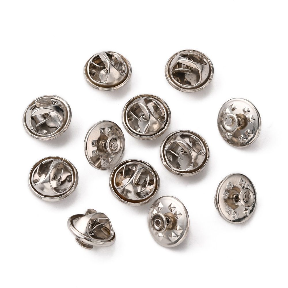 10 x Lapel/Brooch Pins & Backs, Silver Tone