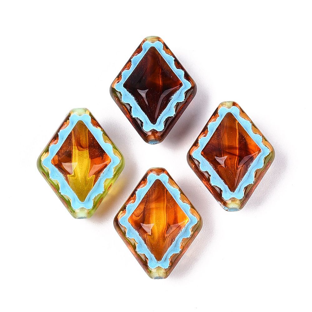 20 x Imitation Amber Painted Acrylic Rhombus Beads, 18x14x9mm