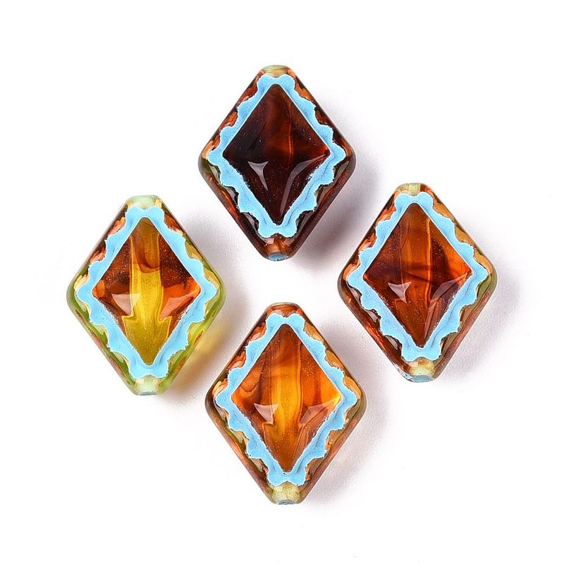 20 x Imitation Amber Painted Acrylic Rhombus Beads, 18x14x9mm